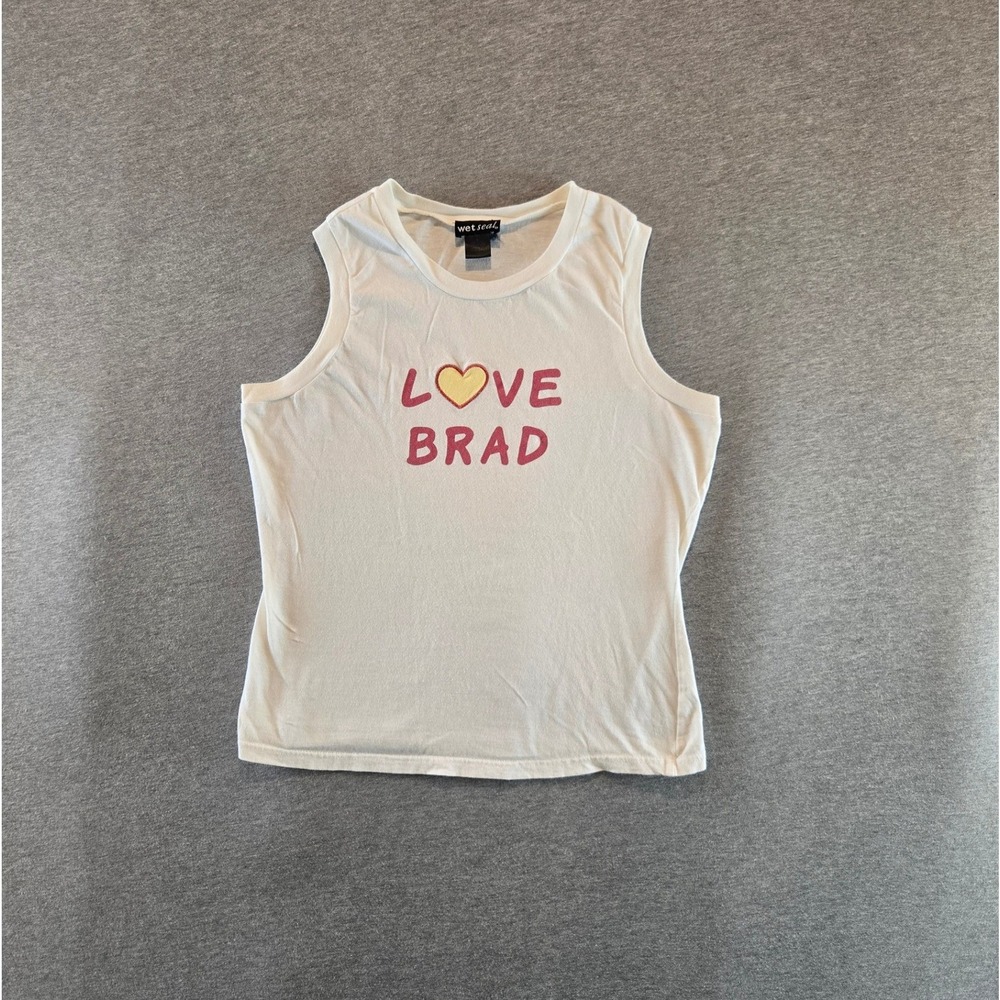 Wet Seal Tank Top Women Large White Vintage Y2K Love Brad Celebrity Crush Crop